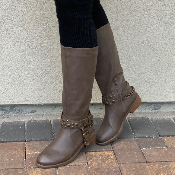 Texas Brown Knee High Harness Detail Riding Boots - Picture 3 of 7